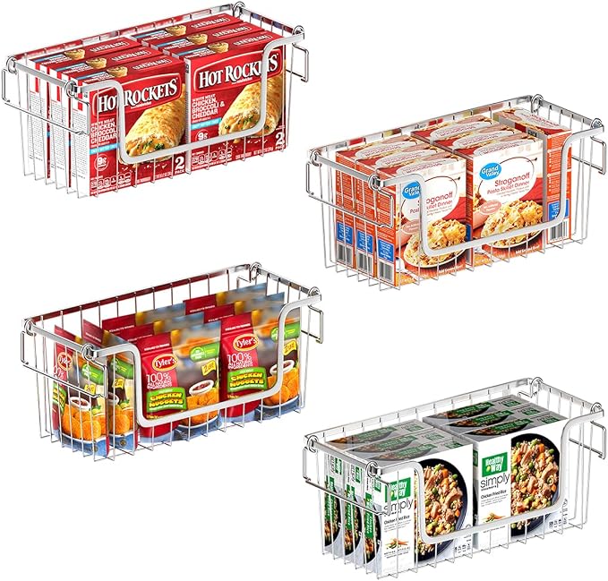 Orgneas Stacking Freezer Organizer Bins for 5.0Cu.Ft Chest Freezer | Small Chest Freezer Baskets Metal Wire Kitchen Pantry Storage Open Front Deep Freezer Bins with Foldable Handles, Set of 4 - Image 6