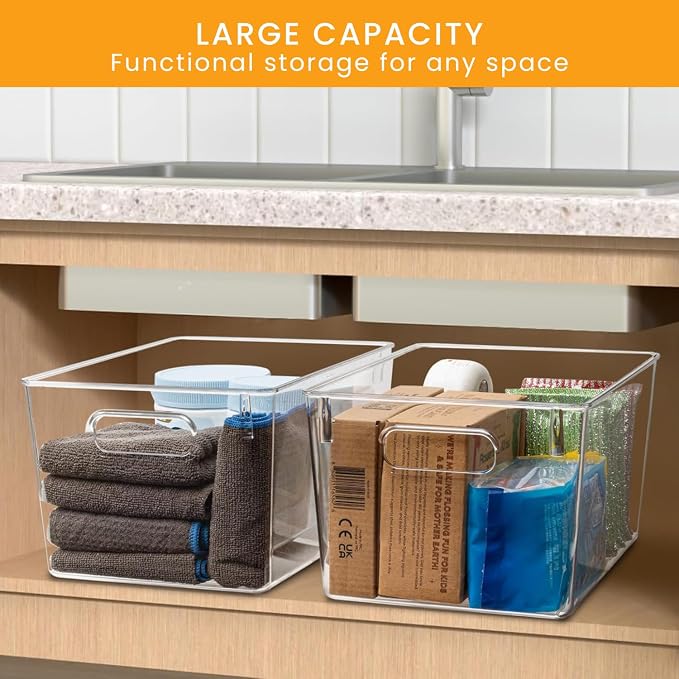 Stackable Refrigerator Organizer Large Bins, 6 Pack (3 Different Size) Clear Kitchen Organizer Container Bins with Handles for Pantry, Cabinets, Shelves, Drawer, Freezer, Fridge - Food Safe, BPA Free - Image 5