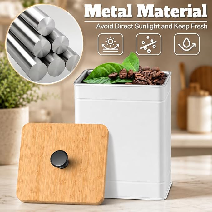 Kitchen Canister Set of 4, White Airtight Metal Flour Sugar Containers | 4 Practical Capacities, Flat Bamboo Lids, Wide Openings, Reusable Chalkboard Labels & Marker, Countertop and Pantry Organized - Image 4