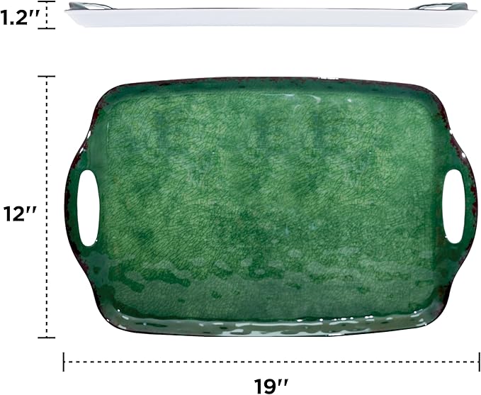 TP Melamine Serving Trays with Handles, 19" x 12", Set of 2, Retro Green | Large Rectangular Trays, Serving platters, Turkey and Party Serving, Lightweight, Break-resistant - Image 3