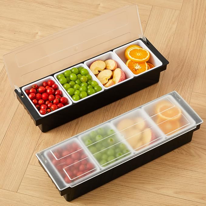 Ice Chilled Serving Tray Condiment Pots 4 Compartment Condiment Server Caddy (4 Compartments) - Image 7