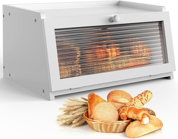 LOHASOK Bread Box for Kitchen Countertop,White | Large, Farmhouse Bread Container Holder Storage, Acrylic translucent window by Lohasok