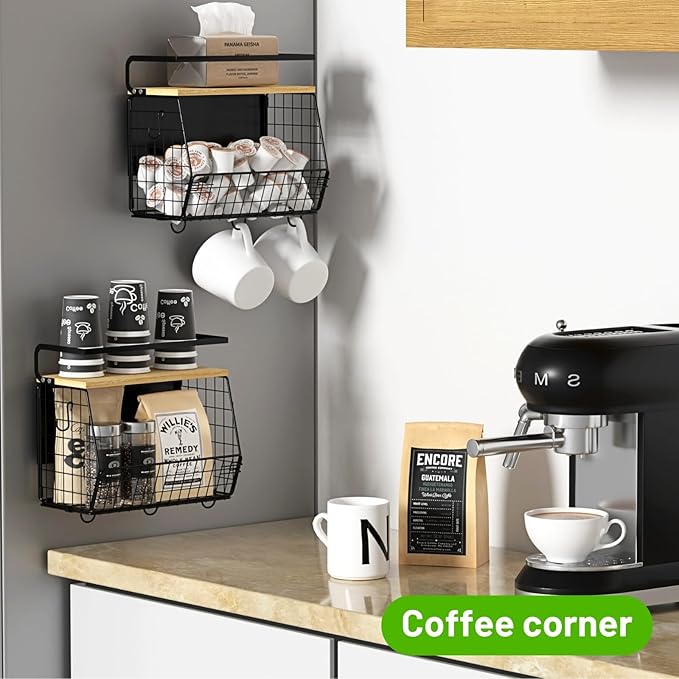 Magnetic Shelf for Fridge with Wood Lid, Fruit Potato and Onion Storage Bins, Pantry Organizers & Storage, Large Container Magnetic Spice Rack for Refrigerator, Kitchen Counter (Black, 2) - Image 4