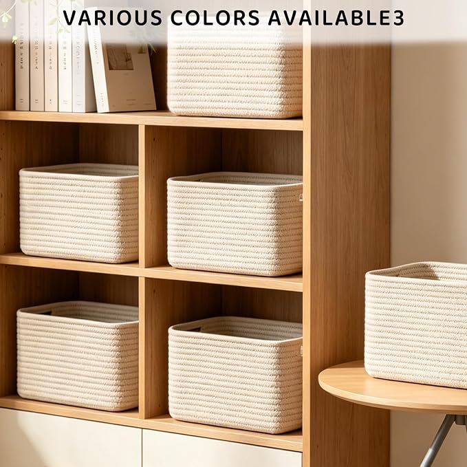 4 Pack Storage Baskets for Organizing, 11''Lx9''Wx8''H Woven Baskets for Storage Toys, Towels, Books, and Clothes, Cotton Rope Basket for Shelves with Handle - Image 4