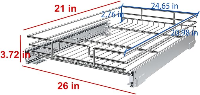 Pull Out Cabinet Organizer, Heavy-Duty Metal Sliding Drawer Shelf for Kitchen Cabinets, Chrome, Doesn't Include Door Fittings (26 * 21 IN) - Image 2