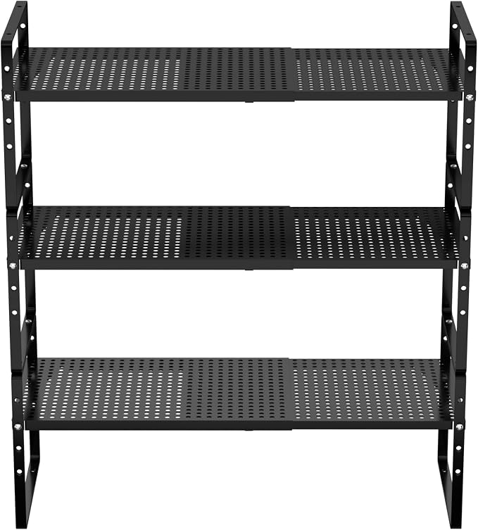 Redrubbit Large Expandable Cabinet Storage Shelf, Adjustable Height Steel Metal Kitchen Counter Organizers Shelves Spice Rack for Kitchen Pantry Bathroom Cupboard Desk Home Office, Black-3 Pack - Image 8