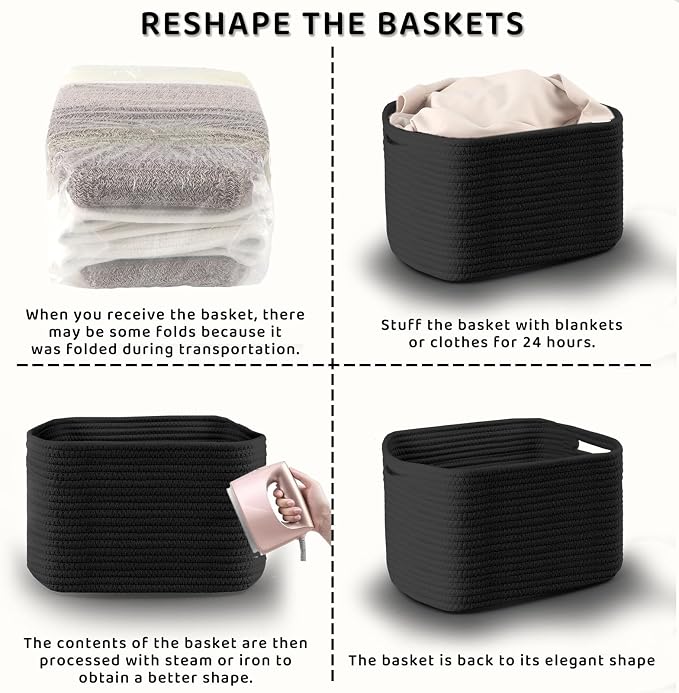 4 Pack Storage Baskets for Organizing, 11''Lx9''Wx8''H Woven Baskets for Storage Toys, Towels, Books, and Clothes, Cotton Rope Basket for Shelves with Handle - Image 7