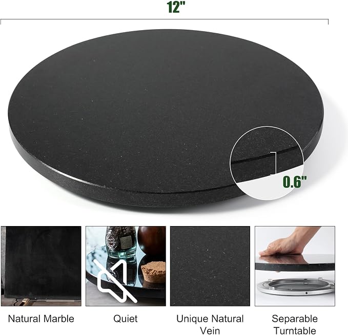 Marble Lazy Susan, 12 in Lazy Susan Turntable Organizer for Cabinet Pantry Kitchen Countertop Fridge Bathroom Makeup Vanity Countertop - Zimbabwe Black - Image 2
