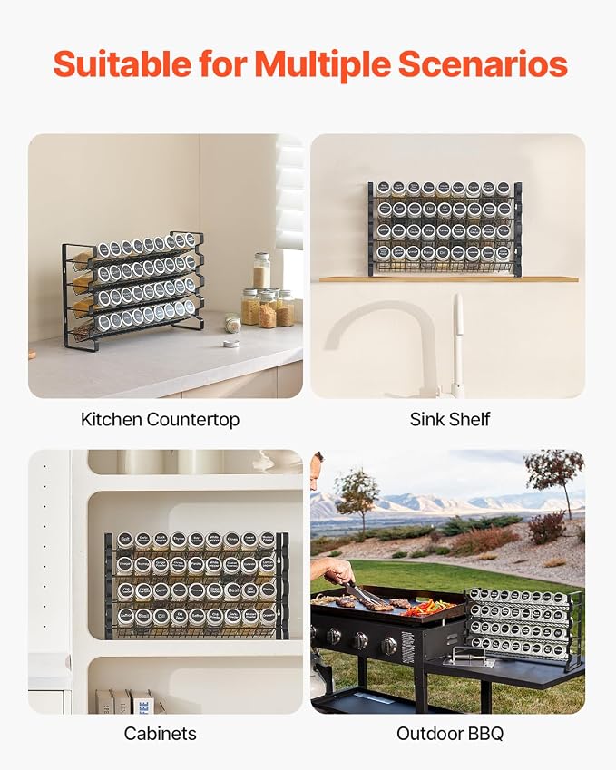 VEVOR Spice Rack Organizer for Cabinet, Spice Organizer with 36 Empty Spice Jars, Lids, Spice Labels, and Funnel Complete Set, Seasoning Organizer for Countertop, Kitchen, Pantry, Cupboard, 18x11 in - Image 6