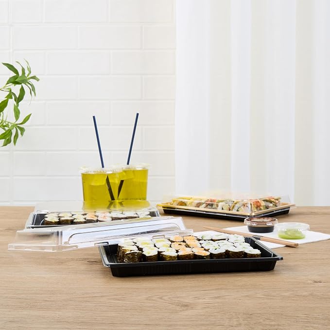 Restaurantware Plastic Sushi Trays 100 Pack of 10 x 7.2 x 1.77 Inch With Clear Lids Leak-Resistant Sushi Take Out Boxes Stackable Containers For Grab-And-Go - Image 8