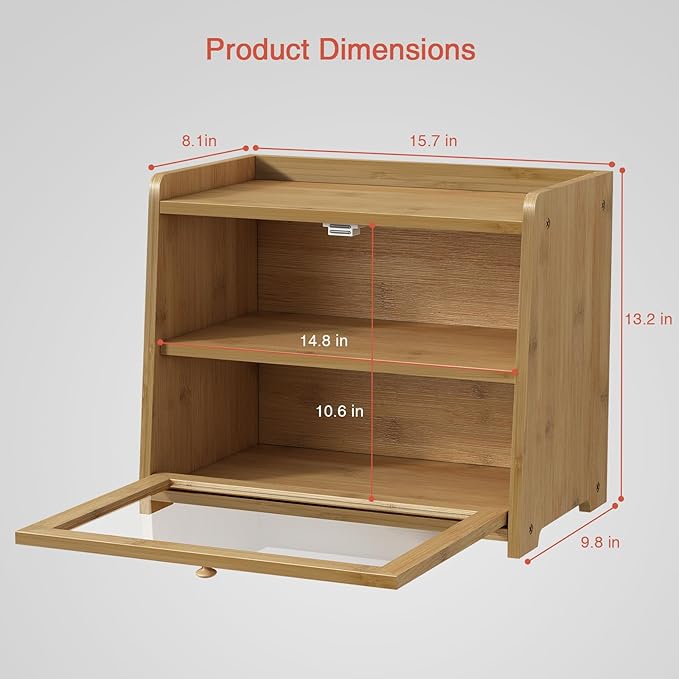 Goozii Bamboo Bread Box for Kitchen Countertop, Wooden Kitchen Counter Organizers and Storage for Bread, Coffee, Spices, Snacks, Wood Vintage Breadbox Container for Cabinet, Bedroom, Bathroom - Image 2
