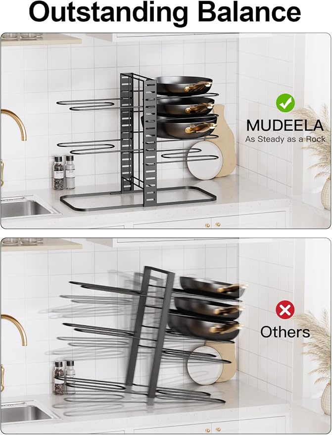 MUDEELA 8-Tier Adjustable Pot Organizer Racks with 3 DIY Methods and 12 Expandable Pans and Pots Organizer Rack Bundle - Image 3