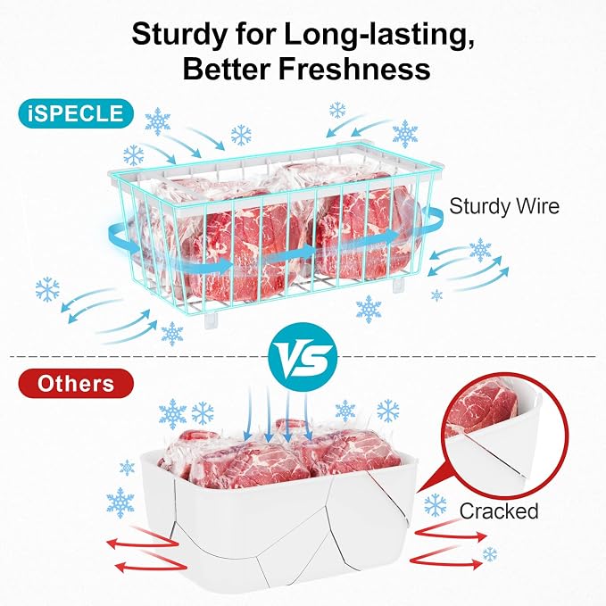 Freezer Organizer Bins - Small Storage Baskets for 7 Cu.Ft, 4 Pack | Easy Access Handles, Stackable Deep Freezer Wire Baskets, Vertical Space Sorts for Frozen Meat, Vegetable and Bagged Items - Image 4