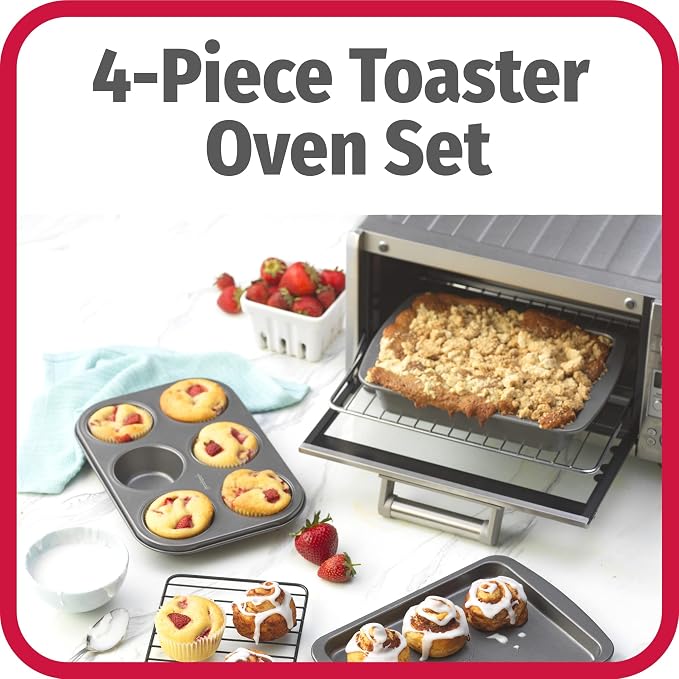GoodCook 4-Piece Nonstick Steel Toaster Oven Set with Sheet Pan, Rack, Cake Pan, and Muffin_Pan, Gray, Set Distributes Heat Evenly, Nonstick Coating, Dishwasher-Safe 4-Piece (Pack of 6) - Image 2