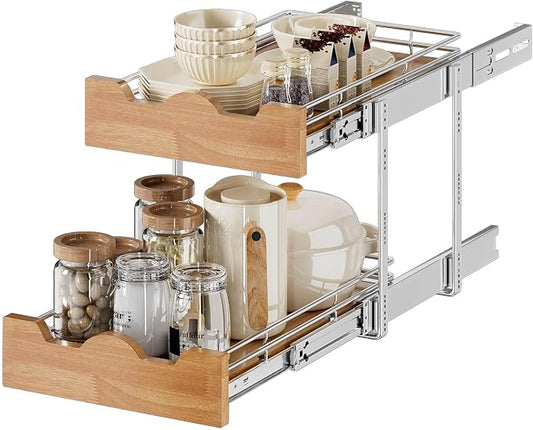OCG Pull Out Cabinet Organizer 11" W x 21" D, 2 Tier Slide Out Shelf, Heavy-Duty Pull Out Drawer for Cabinets, Base Cabinet Organization for Kitchen, Pantry, Bathroom by OCG