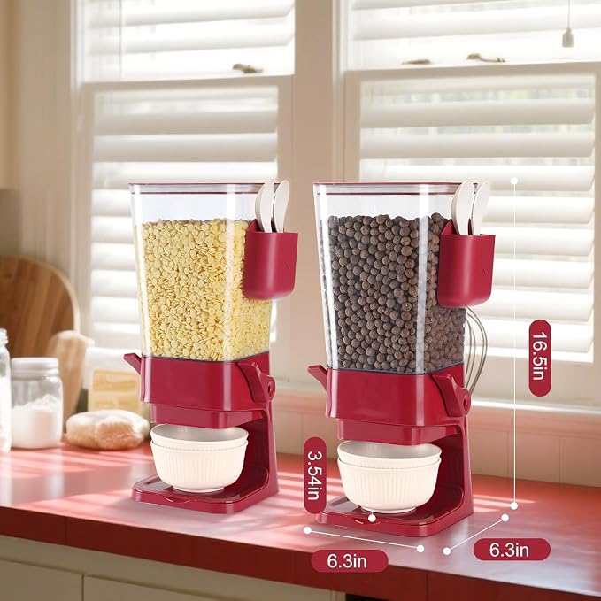 Osacoe Cereal Dispenser Countertop Red 2 Pack with Creal Bowls Spoons Cutlery Box, Cereal Containers Storage - Not Easy to Crush Food, Dry Food Dispenser For Pantry Candy Snack - Image 3