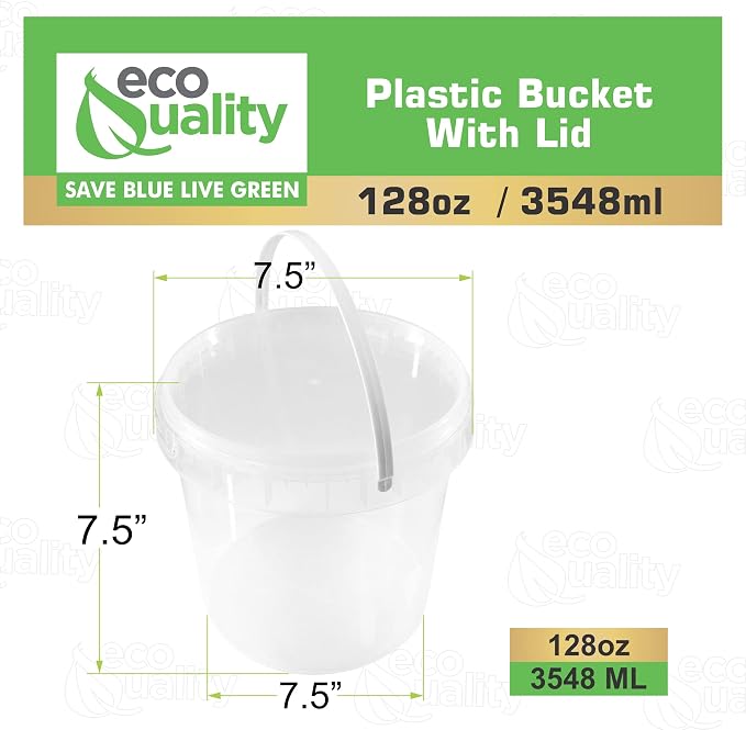 1 Gallon (128 oz) Clear Plastic Bucket with Lid and Handle (10 Pack), Ice Cream Tub with Lids - Food Grade Freezer and Microwave Safe Food Storage Containers, Round Plastic Pail Container, BPA Free - Image 3