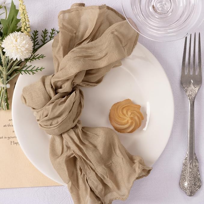 Cloth Napkins Set of 10 21"x21" Reusable Cheesecloth Napkins Bulk Nude | Boho Rustic Dinner Napkins Washable Gauze Table Napkins Cloth Hemmed Edges for Wedding Bridal Shower Family Gathering Decor - Image 2
