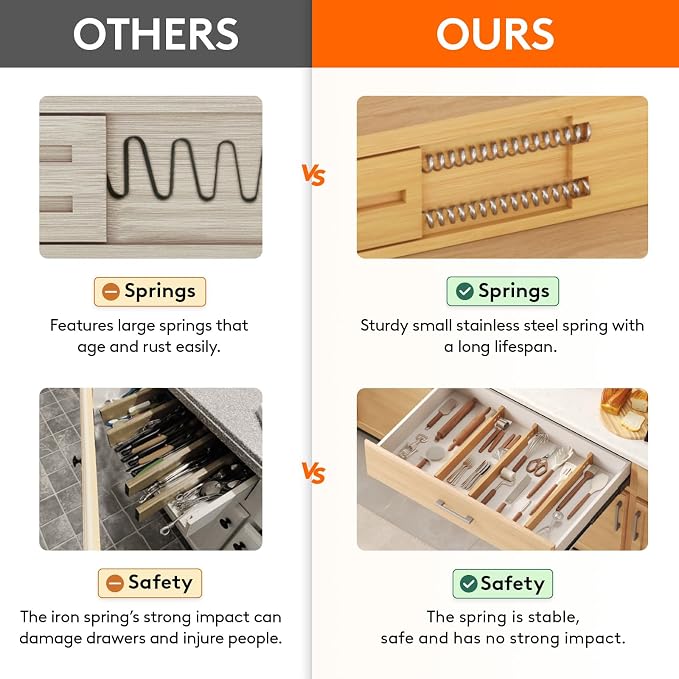 Lifewit 2.4" High 8 Pack Bamboo Drawer Dividers 45-55cm/17.5-22" Adjustable Wooden Drawer Organizer for Clothes/Utensils, Expandable Drawer Separator for Dresser/Kitchen/Bedroom/Office Organization - Image 4