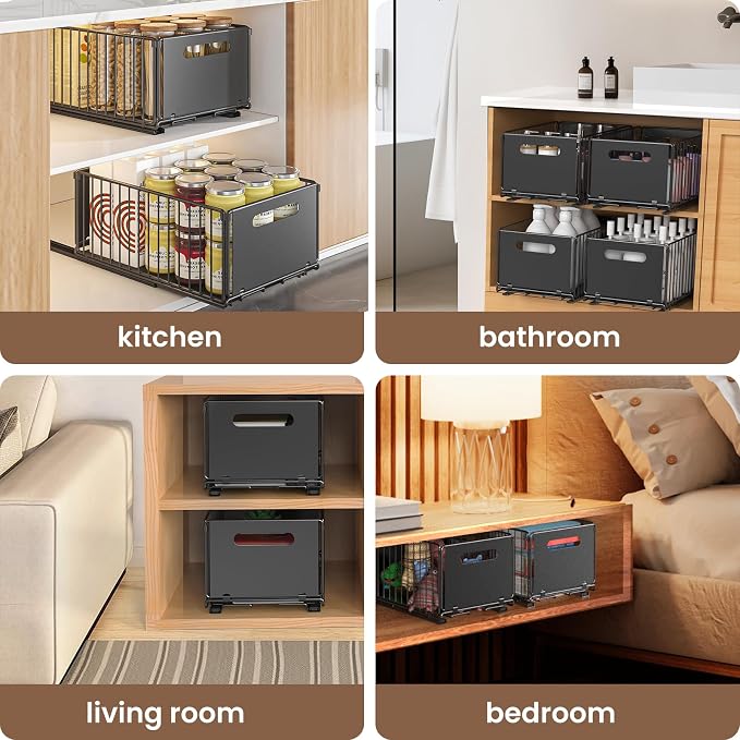 2 Pack Pull Out Cabinet Organizer, Heavy Duty Slide Out Drawer with No Drill Adhesive or Screw Mount, Carbon Steel Roll Out Shelf for Kitchen Cabinet, Pantry & Bathroom Storage - Image 7