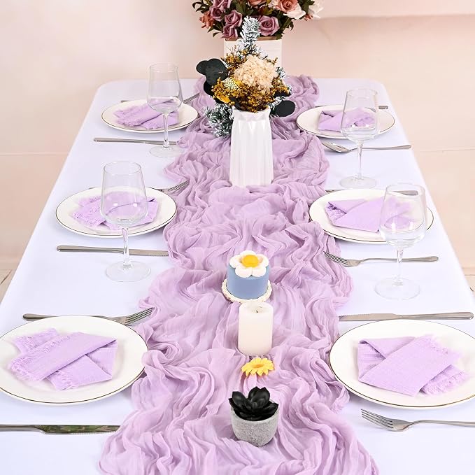36 Pack Lavender Cloth Napkins, 16 x 16 Inch Cotton with Fringe Settings | Handmade washable reusable cotton dinner napkins in bulk for weddings, parties, rustic boho table settings - Image 8