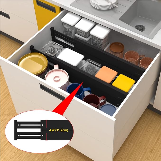 10pack Bamboo Drawer Dividers, Expandable Drawer Separators Splitter, 17-22 inches Adjustable Spring-loaded Organizer for Large Utensil, Clothes, Tools Drawers(Black) - Image 6