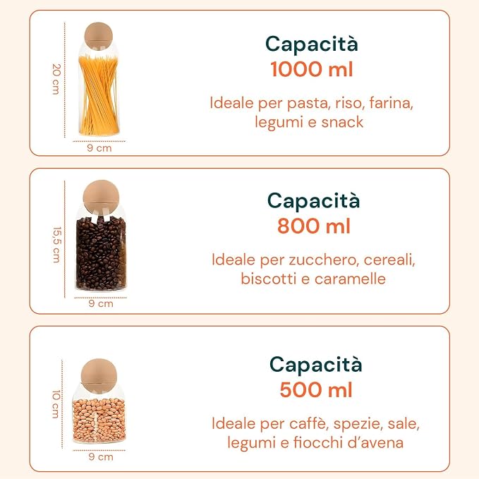 Glass Containers with Cork Lids Set of 3 500/800/1000 ml for Pasta, Coffee and Spices, Daily Use in the Kitchen, Elegant Design and Natural Airtight Closure - Image 6