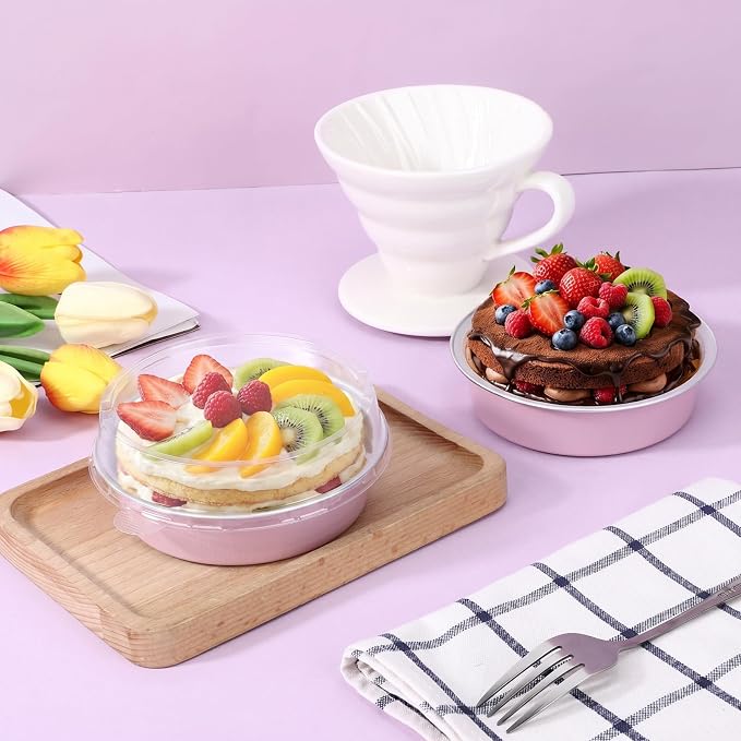 Beasea Disposable Mini Pie Tins with Lids, 20 Pack 7.3oz Aluminum Baking Foil Tins Small Round Tart Container for Individual Dessert Cupcake Muffin Cheesecake Quiche Oven Dishes - Pastel Pink - Image 6