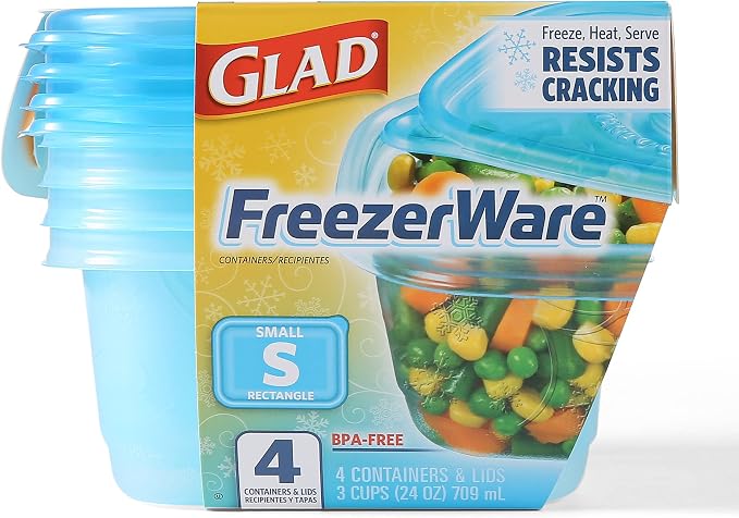 Glad Food Storage Containers, Small Rectangle, 24 Ounces | Freezerware | 4 Count Set | Pack of 2 - Image 2