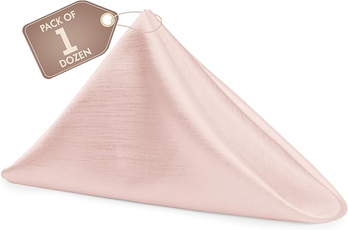 17x17-Inch Shantung Cloth Napkins, Ice Pink, Set of 12 | Bulk Case of 1 Dozen, Satin, Square, 100% Polyester Fabric, Reversible, Faux Dupioni Silk Reverse Side, Machine Washable by UltimateTextile