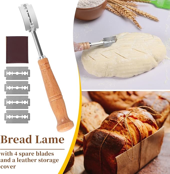 Banneton Bread Proofing Basket Set, 11 Inch Sourdough Proofing Basket and Bread Baking Supplies-Bread Lame, Danish Whisk, Bowl & Dough Scraper, Brush, (Rattan, 10in Round +10in Oval+1 Set Jar Kit) - Image 7