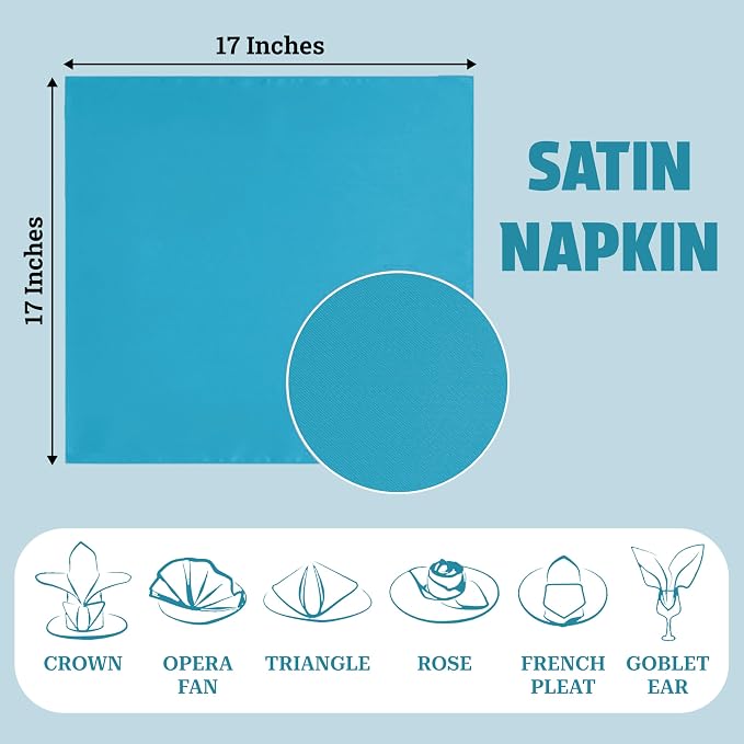 MDS® Pack of 100 Satin Napkins 12 x 12 Inch, Soft Silky Reusable Cloth Dinner Table Napkins for Wedding Décor, Reception, Birthday, Parties, Banquets, Catering, Restaurants & Hotel - Teal - Image 4