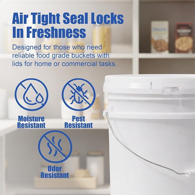 5 Gallon Bucket - Food Grade w/Lid BPA-Free,6 Pack -Natural | Airtight Gasketed Tear Strip Lid, Heavy-Duty 90 Mil HDPE Plastic Pail, Bulk Storage, Food Safe Durable Container, Made in USA - Image 5