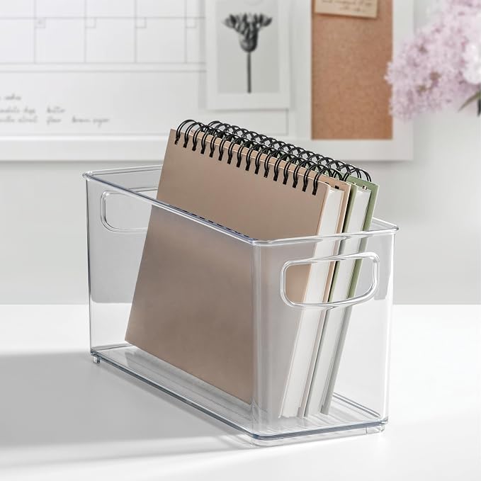 iDesign Plastic Stackable Pantry Bin, Set of 2, Clear | Storage Bin with Handles, For Cabinets or Fridge - Image 8