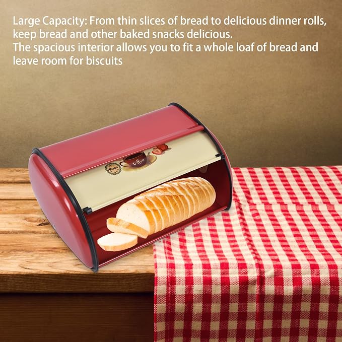 Metal Bread Box for Kitchen Countertop, Large Capacity Bread Bin Holder Container with Roll Top Lid, Multifunctional Sturdy Durable Storage Organizer Baskets for Home Kitchen(Red) - Image 4