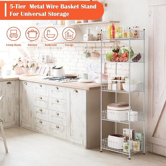 smusei 5 Tier Water Bottle Storage Rack Metal Bottled Water Organizer for Floor Beverage Holder Stand for Floor, Drink Shelf for Kitchen Living Room, Space Saver - Image 3