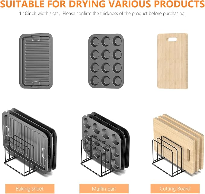 Kitchen Cabinet Organizer, Steel Cookware Holder, Divided Holder with 5 Slots for Skillets Baking Tray and Chopping Board Rack - Baking Pan Holder Storage (2 PCS) - Image 5