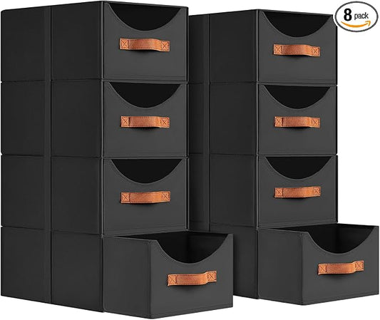 Stackable Storage Drawers - Collapsible Storage Bins with Drawers, 6 Pack Closet Shelf Organizer Basket, Fabric Pull Out Organizer for Bedroom, Living Room, Dorm, Black by Homsorout