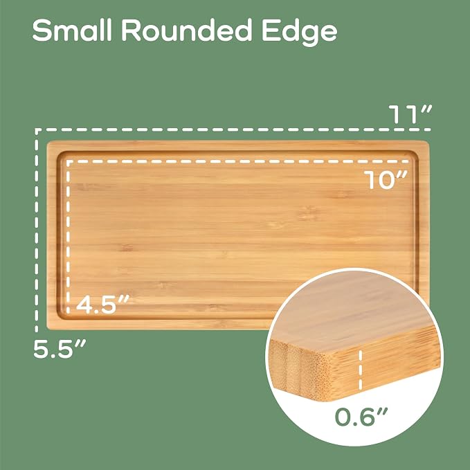 BambooMN Organic Bamboo Serving Tray, Vanity, Tea Serving, Appetizers, Snacks, Charcuterie Board - Rounded Edges, 11"x5.5"x0.6" - 1 Tray - Image 4