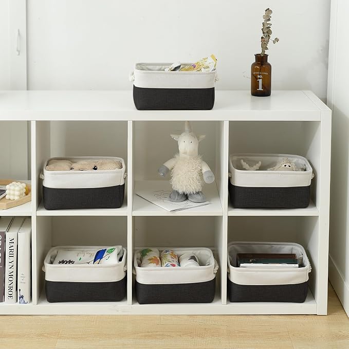 Storage Bins for Shelves - 12x8x5.2 inch 1 Pack Storage Baskets for Gifts Empty for Closet Organizing Dog Gift Cloth Toy Cubes Box (White & Black) - Image 3