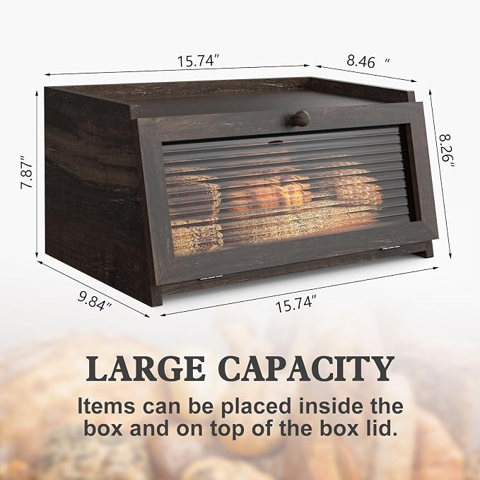 LOHASOK Bread Box for Kitchen Countertop | Large, Farmhouse Bread Container Holder Storage, Acrylic translucent window - Image 6