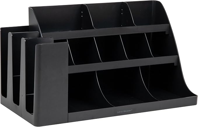 Mind Reader Large Cup and Condiment Station, 14-Compartment Countertop Coffee Organizer for Cups, Lids, Condiments and Supplies, Black - Image 7