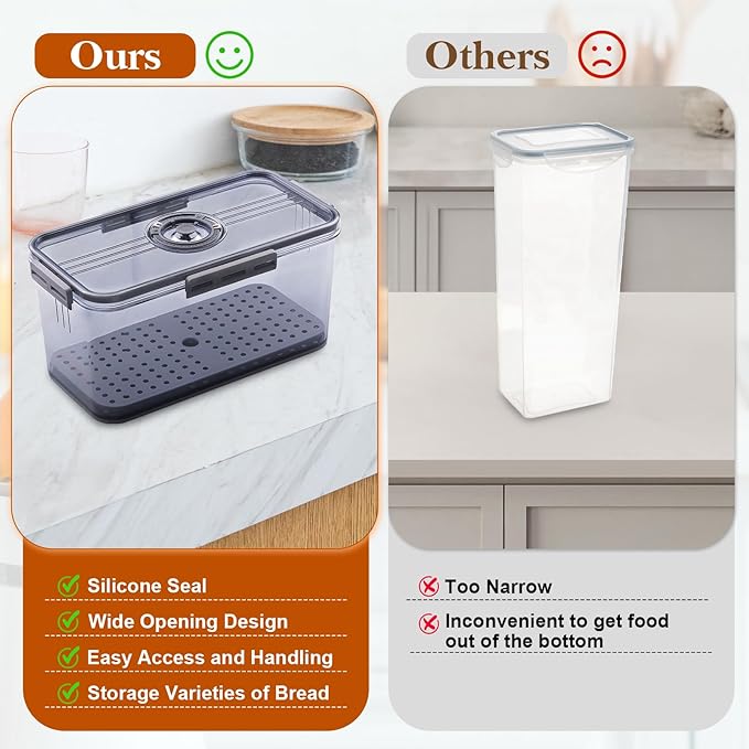 ANYPROLUS Bread Box for Homemade Bread Boxes for Kitchen Counter Airtight, Time Recording Bread Storage Container with Lid, Bread Containers Storage Airtight Loaf Bread Keeper, Grey - Image 6