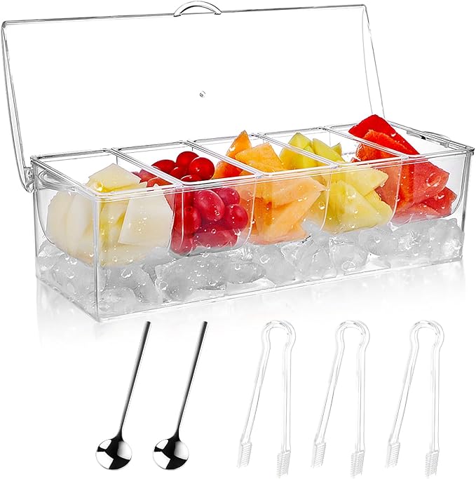 MOLIGOU Chilled Condiment Server with Lid, Chilled Condiment Tray with 5 Removable Compartments, Ice Condiment Serving Containers by MOLIGOU