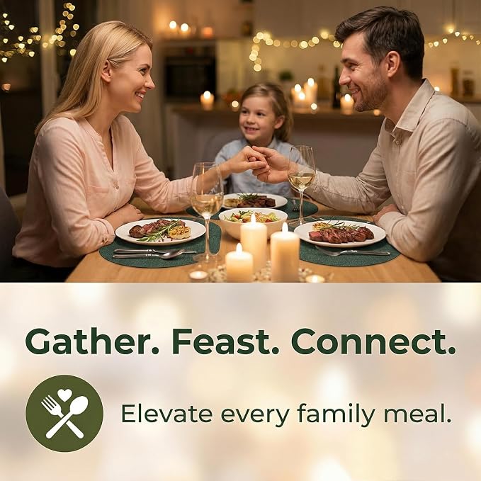 Placemats Set of 6 - Washable Heat Resistant Table Placemats - Wipeable Faux Leather Oval Place Mats, Waterproof Table Mats for Dining Table, Green - Image 4