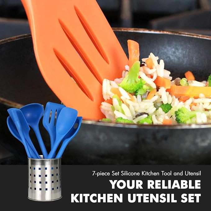 Chef Craft 7 Piece Blue Premium Silicone Kitchen Tool Set (42081) - Image 5