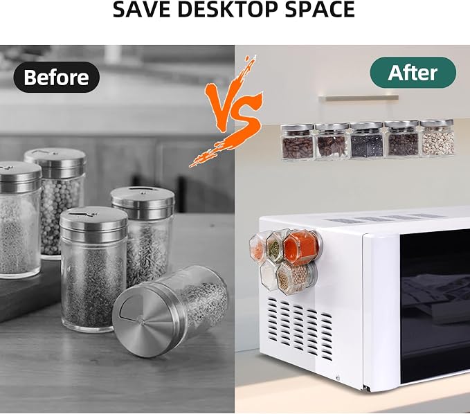 20 Glass Small Hexagon Magnetic Spice Jars for Refrigerator with Labels | Magnet Seasoning Containers with Shaker Lids, Fridge Magnetic Spice Rack Organizer with Jars - Image 5