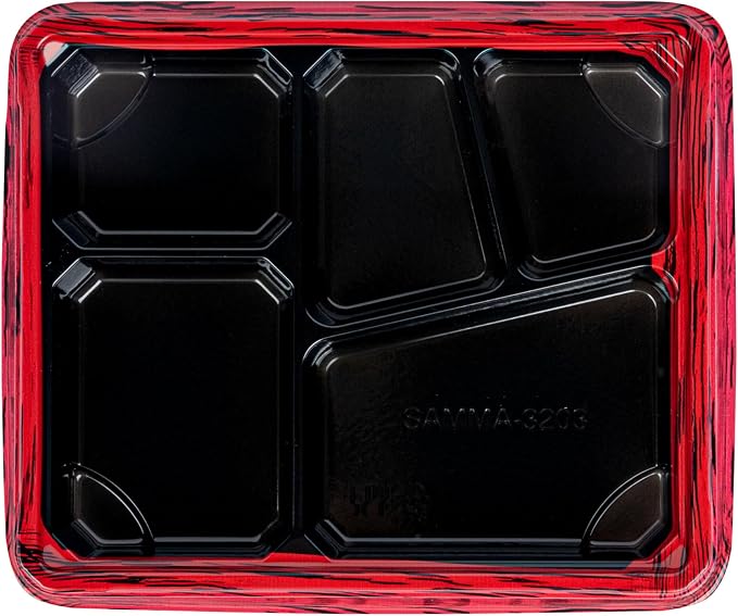 Restaurantware-Bento Tek 18.3 Ounce Meal Prep Containers, 50 Disposable To Go Food Boxes - Lids Sold Separately, 5 Compartments, Red And Black Plastic Bento Lunch Boxes, Freezable, For Take Out - Image 14