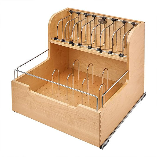 Rev-A-Shelf 24" Divided Storage Bin for Kitchen or Bathroom Cabinets, Food Storage Containers/Utensils Organizer w/Soft-Close, Wood, 4FSCO-24SC-1 by Rev-A-Shelf