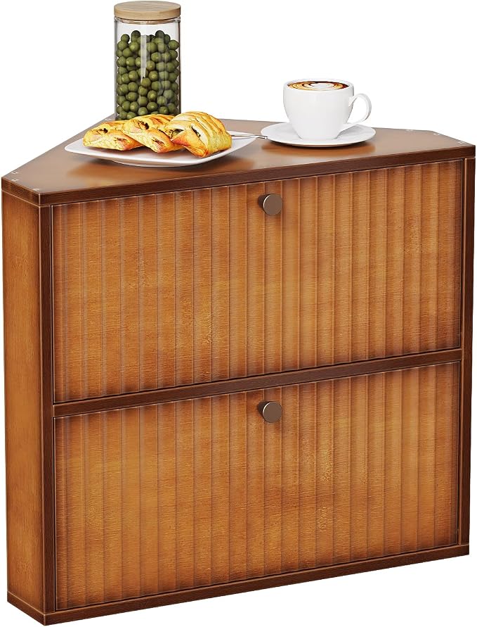Trironsun Corner Bread Box for Kitchen Countertop Bamboo Two Layer Large Capacity Bread Storage Bin Vintage Storage for Homemade Bread (Brown) by TrironsunHome